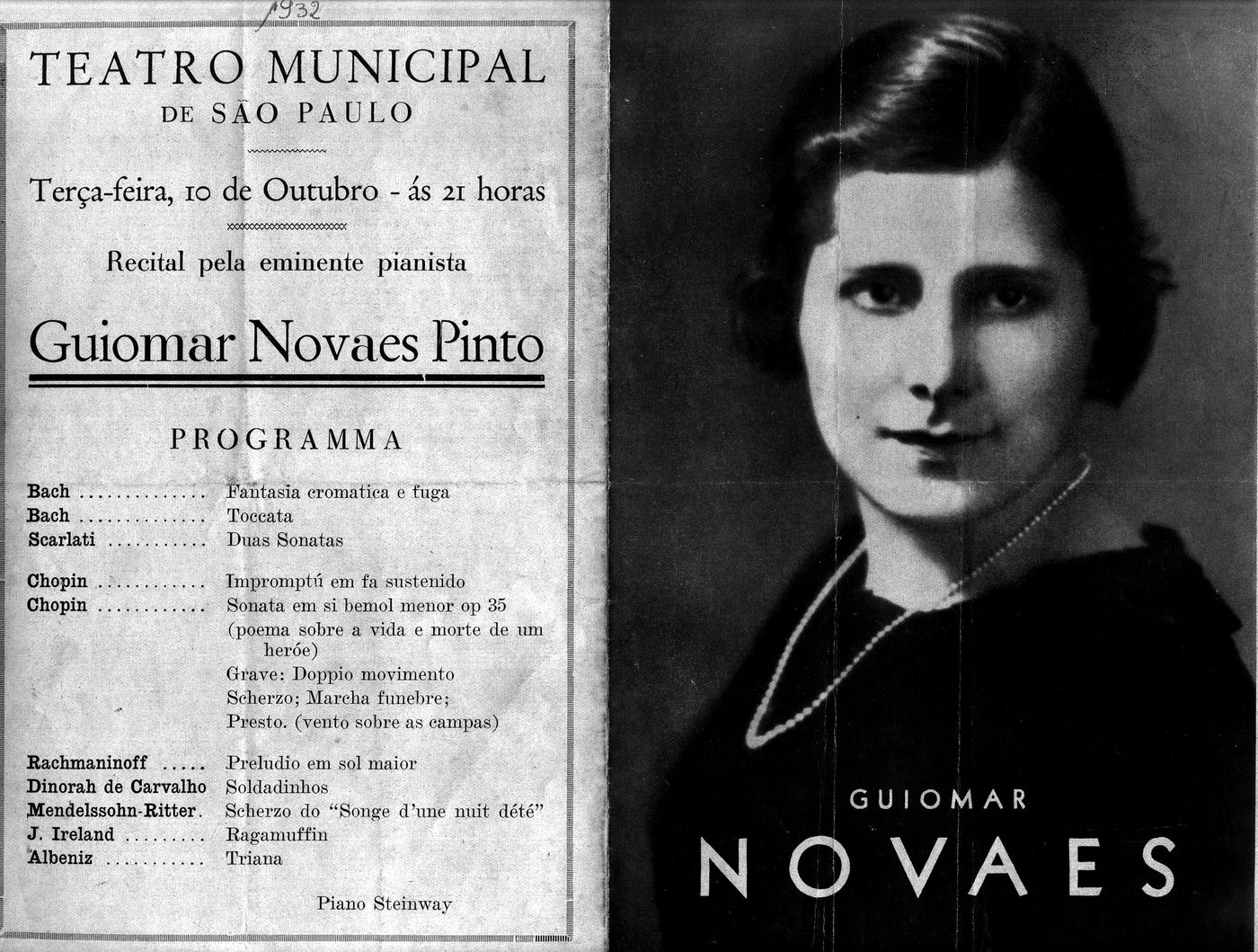 Programa de recital de Guiomar Novaes no Teatro Municipal de São Paulo
